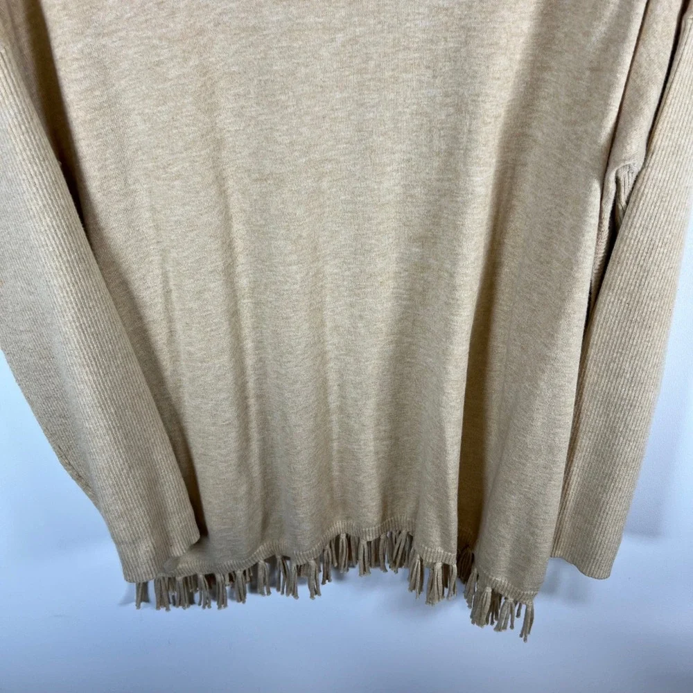 Lilly Pulitzer Womens XL Tan‎ Fringe Hem Boatneck Sweater Coolmax Gold Buttons